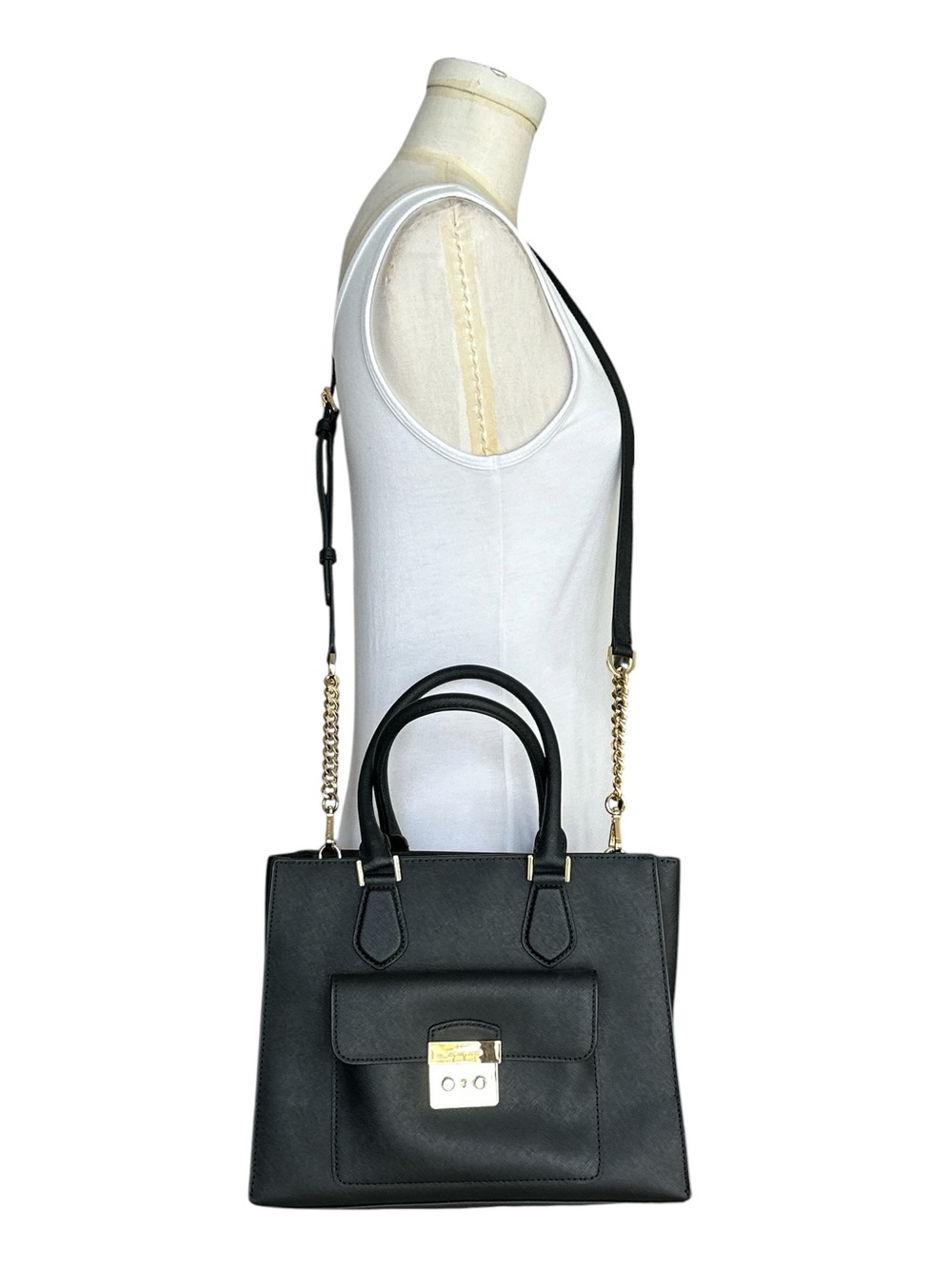 Michael Kors Medium Bridgette East/West Tote Black Saffiano Leather Satchel